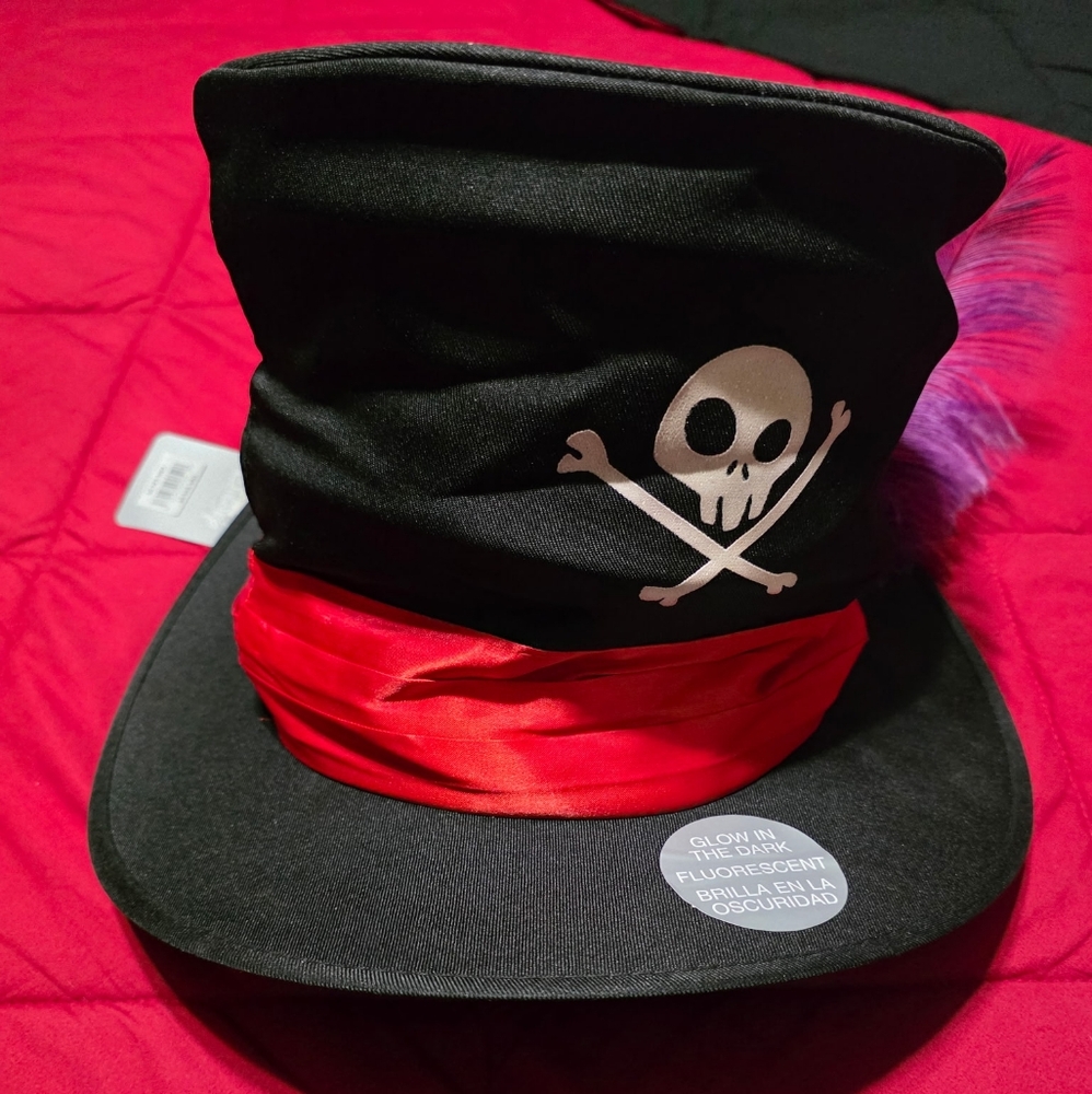 Black Pirate Hat with Red Band